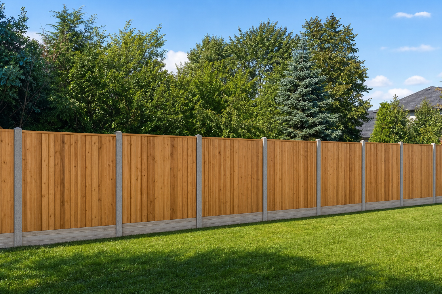 Full wood privacy fence along a residential property line